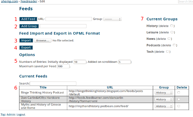 annotated feedreader edit page output